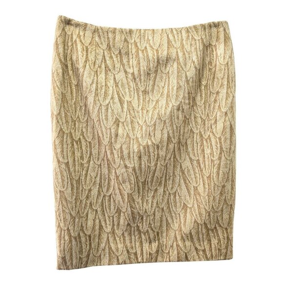 Bill Blass Y2K Beige Feather Pattern Cashmere Pencil Skirt Sz 12 Lined Zip Close - Picture 2 of 8